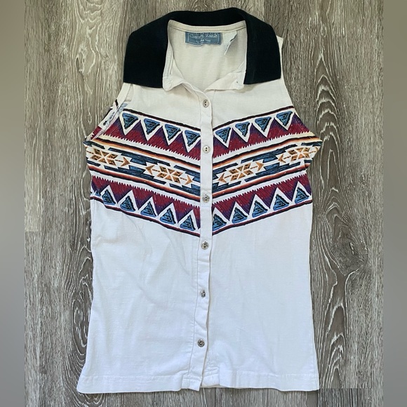country tease Tops - Western Sleeveless Button-Down Shirt